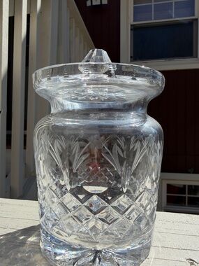 Clear Cut Glass Cookie Jar with Etched Diamond Pattern